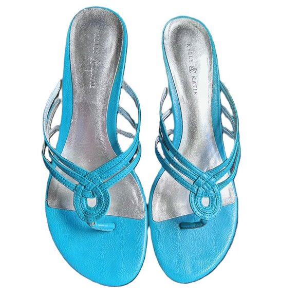 Turquoise Kitten heel thong sandals Size 8.5 - Picture 5 of 10